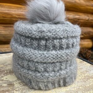 Cozy Gray Knit Pom-Pom Hat for Women